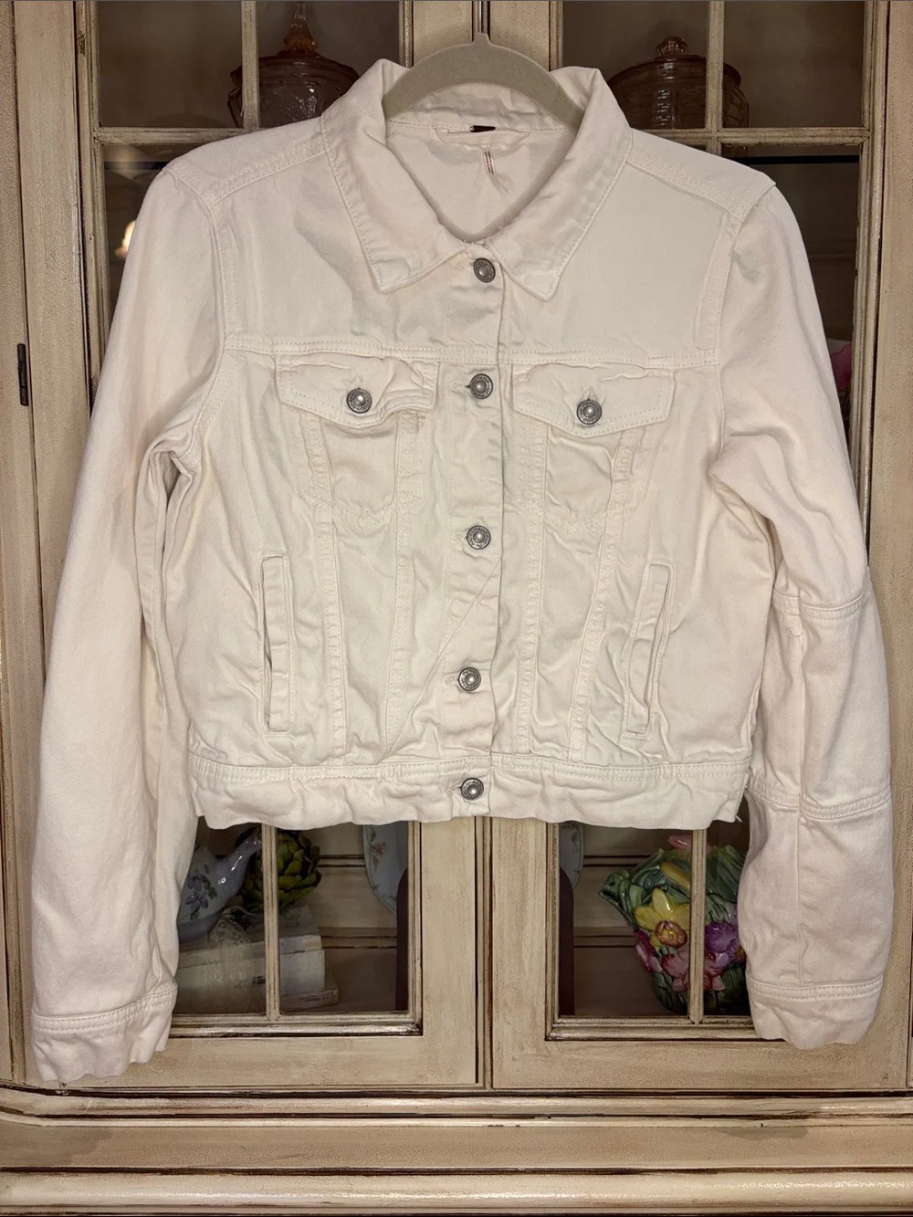 Free People Ivory Denim Jacket in 100% Cotton